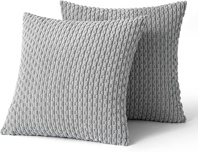 MIULEE Pack of 2 Decorative Throw Pillow Covers 24x24 Inch Soft Boho Striped Textured Corduroy Pillow Covers Modern Farmhouse Home Decor for Couch Bed Sofa Living Room Light Grey
