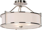 XiNBEi Lighting Semi Flush Mount Ceiling Light 18 inch 3 Light Close to Ceiling Light with Fabric Shade and Glass Diffuser, Brushed Nickel Drum Semi Flush Light for Dinning & Bedroom XB-SF1199-BN