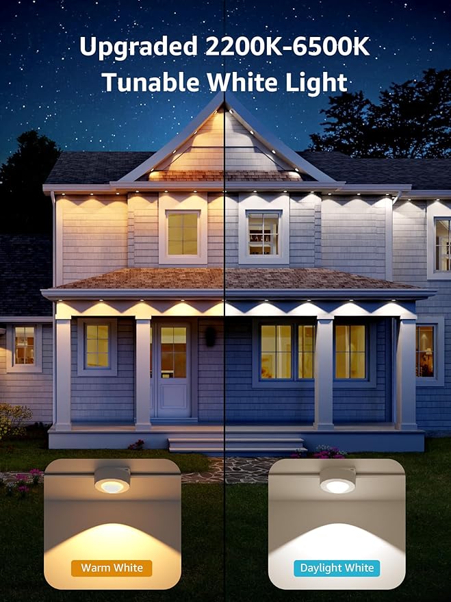 Lepro E1 AI Permanent Outdoor Lights APP Control, 100ft 60 LED Smart RGB+IC+Warm/Cool White House Eave Light for Halloween Christmas, Alexa Google Enabled, 2.4 GHz WiFi/Bluetooth, NO Remote Controller