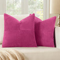 MIULEE Hot Pink Corduroy Pillow Covers Pack of 2 Boho Decorative Spliced Throw Pillow Covers Soft Solid Couch Pillowcases Cross Patchwork Textured Cushion Covers for Living Room Bed Sofa 18x18 inch