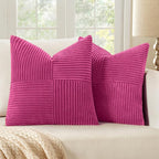 MIULEE Hot Pink Corduroy Pillow Covers Pack of 2 Boho Decorative Spliced Throw Pillow Covers Soft Solid Couch Pillowcases Cross Patchwork Textured Cushion Covers for Living Room Bed Sofa 18x18 inch