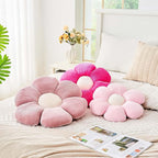 Dusty Pink Flower Pillow, 14.9" Cute Flower Shaped Floor Pillow, Aesthetic Floral Plush Daisy Decorative Throw Pillows for Bed Sofa Couch