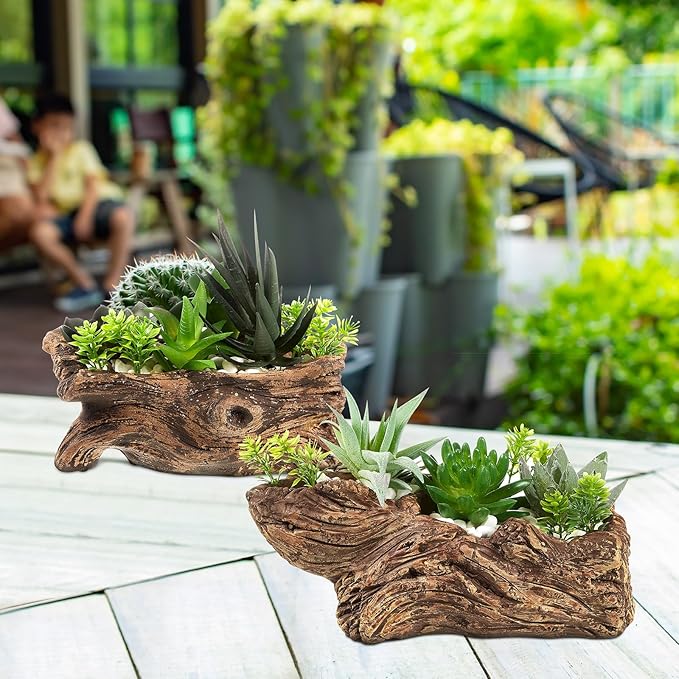 3 Pcs Driftwood Stump Log Concrete Planter Driftwood Planter Succulent Pot Plant Pot for Succulents for Outdoor Indoor Home Patio Garden Decoration (Classic)