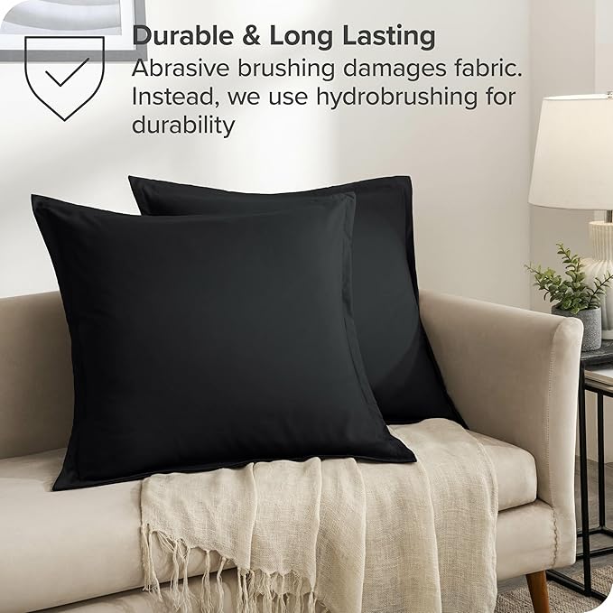 Bare Home Euro Pillow Sham Covers - Set of 2 - Premium 1800 Ultra-Soft Microfiber - Double Brushed - Bed Pillow Shams - Pillows Not Included (Set of 2, Black)