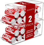 2 Pack Stackable Refrigerator Organizer, Soda Can Dispenser Pop Cans Container Beverage Holder with Lid for Fridge, Freezer, Kitchen, Clear Plastic Storage Bins-Holds 10 Cans Each (Clear)