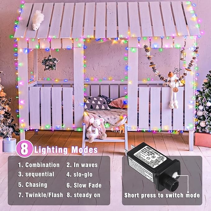 100FT 300 LED Christmas Lights Outdoor, Plug in Christmas String Lights Indoor, Waterproof & 8 Modes & Timer Function, Connectable Fairy Twinkle Light for Bedroom Wedding Decor, Pastel Multicolor