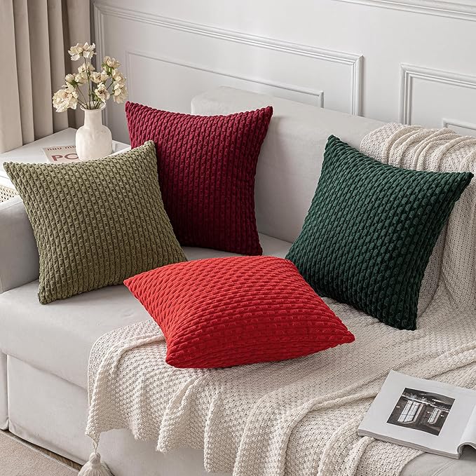 MIULEE Pack of 2 Decorative Throw Pillow Covers 16x16 Inch Soft Boho Striped Textured Corduroy Pillow Covers Modern Farmhouse Home Decor for Couch Bed Sofa Living Room Olive Green