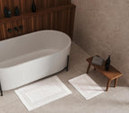THE BEER VALLEY Bath Rugs Set 2 Piece White Cotton Tufted Reversible Washable Bath Mats for Bathroom Floor| Quick Dry Bathroom Mat for Tub Spa Shower Toilet| Entry Way Door Mats|21x32 & 17x24 Inches