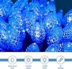 WATERGLIDE C6 Christmas Lights, 33ft 100 LED Faceted String Lights Green Wire Fairy Lights with 29V Safe Adaptor, 8 Lighting Mode, Waterproof for Indoor Outdoor Patio Xmas Tree Party Decor, Blue