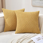 MIULEE Pack of 2 Decorative Throw Pillow Covers 16x16 Inch Soft Boho Striped Textured Corduroy Pillow Covers Modern Farmhouse Home Decor for Couch Bed Sofa Living Room Gold