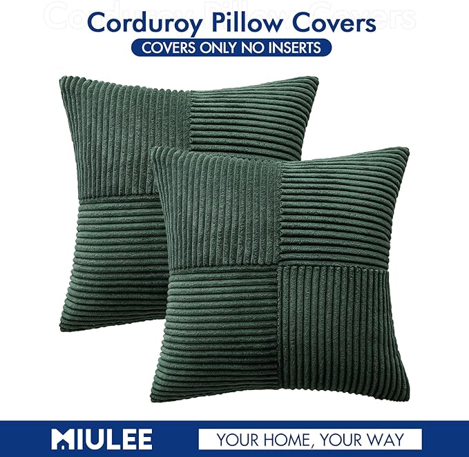 MIULEE Christmas Army Green Corduroy Pillow Covers Pack of 2 Boho Decorative Spliced Throw Pillow Covers Soft Solid Couch Pillowcases Cross Patchwork Cushion Covers for Living Room Bed Sofa 20x20 inch
