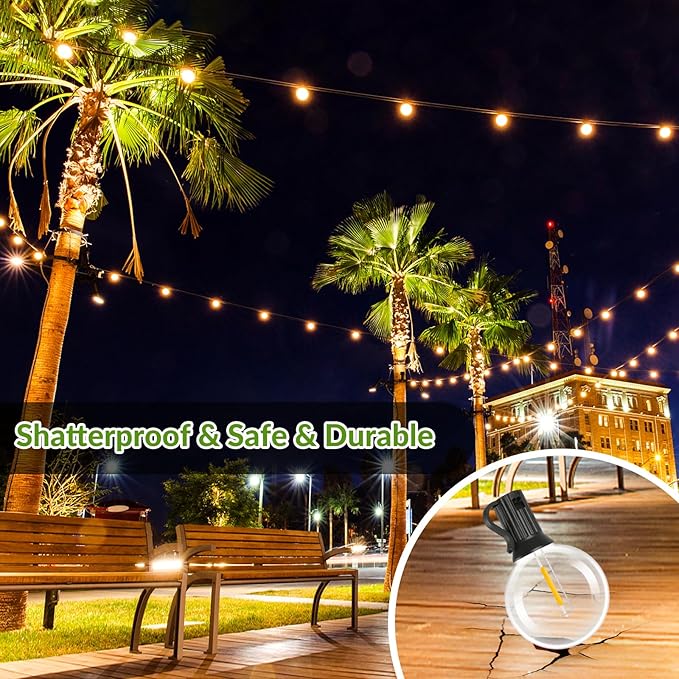50FT Solar String Lights, Waterproof LED Outdoor String Lights, G40 Globe Patio Lights Solar Powered with 27 Shatterproof E12 Bulbs, 2700K Solar Lights for Outside Porch Garden Backyard Party Decor
