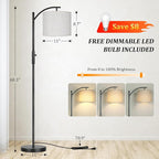 Dimmable Floor Lamp, Arc Floor Lamps for Living Room, Stepless Dimming Modern Standing Lamp with Linen Shade, Tall Lamp for Bedroom Office Dining Room- Black