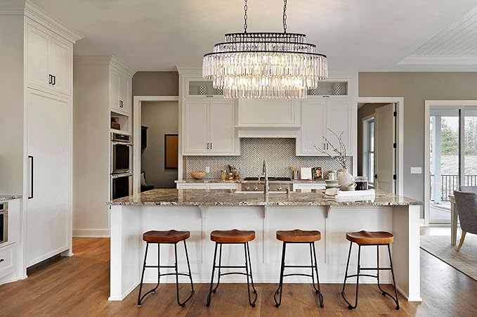 Wellmet Black Crystal Chandelier, Modern Dining Room Chandeliers 36 Inches, Farmhouse K9 Linear Rectangle Chandelier for Living Room, Kitchen Island, Pool Table Light, Foyer