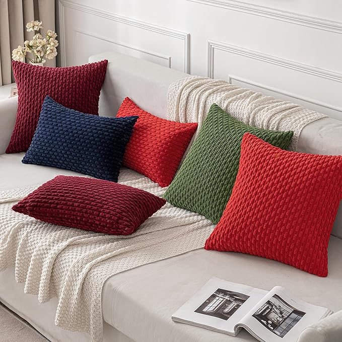 MIULEE Pack of 2 Decorative Throw Pillow Covers 20x20 Inch Soft Boho Striped Textured Corduroy Pillow Covers Modern Farmhouse Home Decor for Couch Bed Sofa Living Room Moss Green