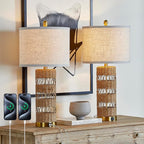 Boho Rattan Stylish & Functional & Versatile Decor USB Table Lamps Set of 2-28" Farmhouse Bedside Lights,Bulbs Included