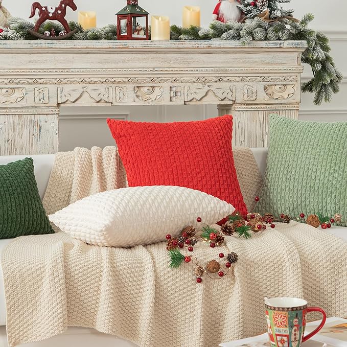 Kevin Textile Pack of 2 Corduroy Decorative Throw Pillow Covers 22x22 Inch Spring Soft Boho Striped Pillow Covers Modern Farmhouse Home Decor for Spring Sofa Living Room Couch Bed Sage Green