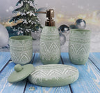 Hymmah Green Bathroom Accessories Set,Farmhouse Bathroom Decor,4 Pcs Resin Gift Set Apartment Necessities, Contain Cotton Swab Jar,Soap Dispenser,Tumbler，Soap Dish/Tray