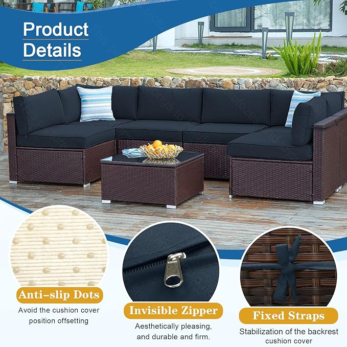 14 PCs Patio Cushion Covers for 7 PCs Outdoor Furniture Sectional Seating Sets Water Resistant Plus 2 Throw Pillows (Blue, 24.8(L)*24.8(W)*3.14(T) inches)