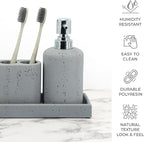 ZCCZ -Beige Bathroom Accessories Set 4 Pcs - Toothbrush Holder, Soap Dispenser, Vanity Tray, Bathroom Tumbler - Countertop Vanity Organizer - Bathroom Accessory Set- Toothbrush Holder Set, Stone Sets
