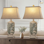 WIHTU 25" Vintage Table Lamps, 3 Color Temperature Rustic Retro Beside Lamp Set of 2, Farmhouse Resin Table Lamp for Living Room Bedroom Nightstands, Rotary Switch, Carved Leaf(2 Bulbs Included)
