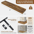 fuqing Floating Shelves for Wall, Wall Mounted Wood Floating Shelf with Invisible Brackets for Living Room, Bathroom, Bedroom, Kitchen Storage and Decor, 36 Inch Set of 2, Rustic Brown
