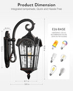 VIANIS Exterior Lighting Fixtures, Large Size Oil Rubbed Bronze Outdoor Wall Lights Dusk to Dawn, Waterproof Outdoor Light Fixtures Wall Mount with Tempered Water Ripple Glass for Patio, Entryway