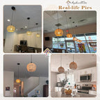 3 Pack Wicker Pendant Light Natural Woven Pendant Light Boho Chandelier Light Fixture Dome Rustic Farmhouse Pendant Lights Rattan Light Fixture for Dining Room Kitchen Island (Bulb Incl.)