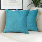 Jeneoo Decorative Turquoise Blue Throw Pillow Covers Square Chenille Solid Cushion Couch Cases for Sofa Decor (Set of 2, 18 x 18 Inches)