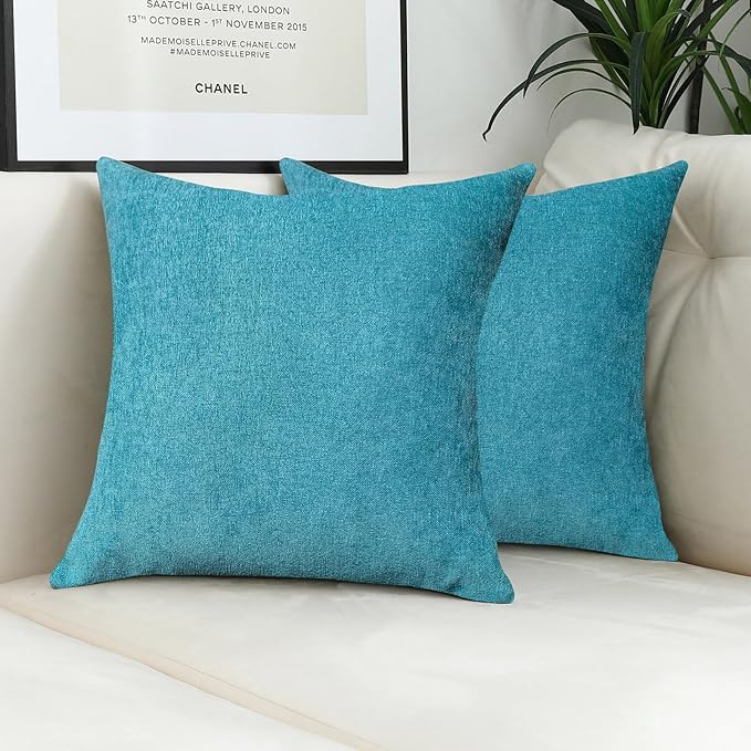 Jeneoo Decorative Turquoise Blue Throw Pillow Covers Lumbar Chenille Solid Cushion Couch Cases for Home Livingroom Sofa Decor (Set of 1, 14 x 26 Inches)