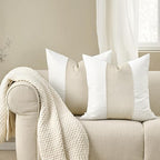 EVERGRACE x Kinsey Walsh Signature Velvet Panel Cotton Pillow Covers Set of 2, Decorative Pillow Covers 22"x22" for Couch, Square Cushion Cases for Sofa Bedroom Living Room, Off White Pearl