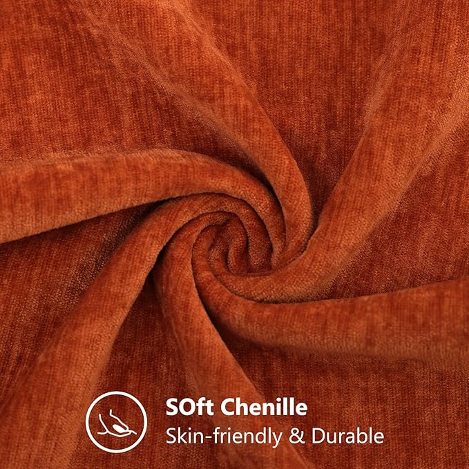 decorUhome Chenille Rust Fall Throw Pillow Covers 16x16 Inch Set of 2, Decorative Soft Couch Pillow Covers Solid Dyed Accent Velvet Farmhouse Neutral Square Pillow Cases for Sofa Bed Living Room