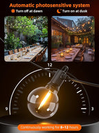 Kawaya Solar Powered String Lights for Outside, Outdoor IP65 Waterproof LED Patio Light with USB-Charging, Shatterproof Edison Hanging Lights for Bistro Yard Cafe Porch Camping (Solar-Power 100FT)