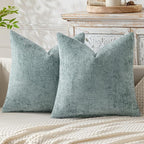 MIULEE Pack of 2 Couch Throw Pillow Covers 18x18 Inch Coastal Light Blue Modern Boho Accent Decorative Pillow Covers Soft Chenille Farmhouse Cushion Covers for Home Decor Bed Sofa Living Room