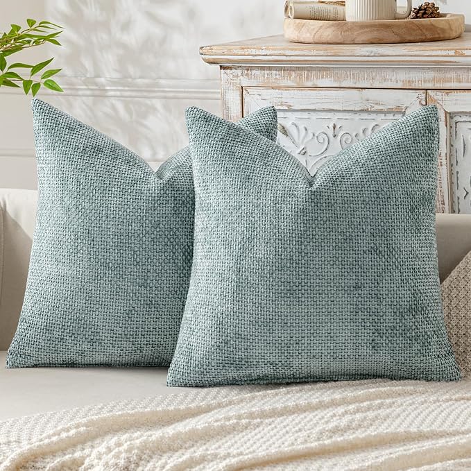 MIULEE Pack of 2 Couch Throw Pillow Covers 18x18 Inch Coastal Light Blue Modern Boho Accent Decorative Pillow Covers Soft Chenille Farmhouse Cushion Covers for Home Decor Bed Sofa Living Room