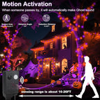 echosari Connectable 400 LED Halloween String Lights, Motion Sensor Scary Sound 66Ft Orange and Purple Halloween Lights Outdoor Waterproof 4 Sound Effects for Yard Party Tree Decor