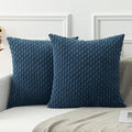 Kevin Textile Pack of 2 Blue Corduroy Decorative Throw Pillow Covers 16x16 Inch Soft Boho Striped Pillow Covers Modern Farmhouse Home Decor for Autumn Sofa Living Room Couch Bed