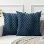 Kevin Textile Pack of 2 Blue Corduroy Decorative Throw Pillow Covers 24x24 Inch Soft Boho Striped Pillow Covers Modern Farmhouse Home Decor for Autumn Sofa Living Room Couch Bed