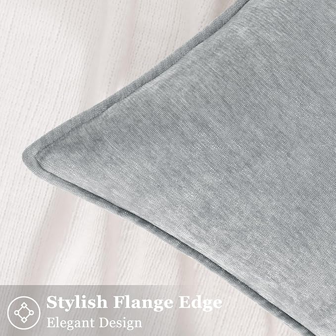 decorUhome Couch Throw Pillow Covers 20x20 Set of 2, Decorative Soft Euro Neutral Chenille Pillow Covers with Elegant Design for Sofa Bed Living Room Home Decor, Ultimate Gray