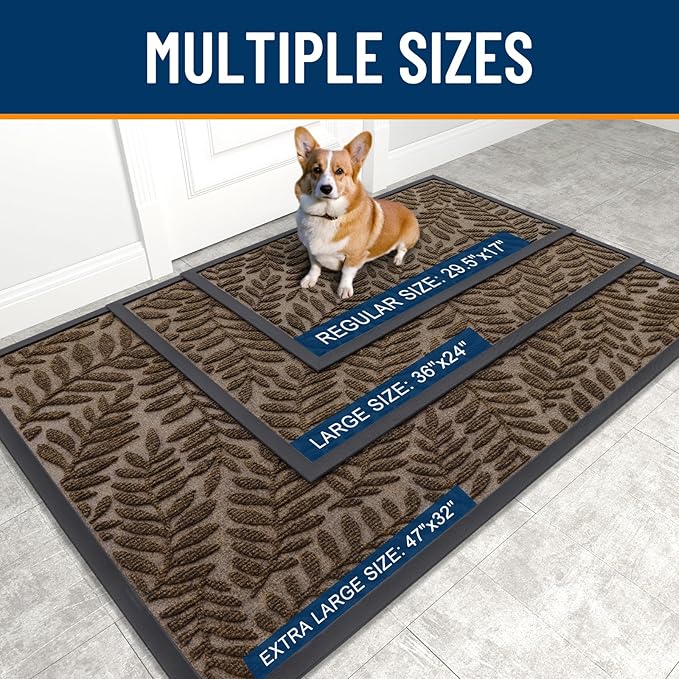 OLANLY Door Mat Indoor Outdoor Entrance, 47x32, Waterproof All-Weather All-Season Doormat, Sturdy Natural Rubber, Stain and Fade Resistant, Low Profile, Easy Clean Patio Entryway Mat, Brown