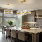 Modern Crystal Chandeliers, Luxurious S-Shape Chandeliers for Dining Room Over Table, L40 Gold Rectangular Dining Room Chandelier, Linear Kitchen Island Lighting, Dimmable Ceiling Light Fixture