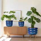 SQOWL Ceramic Pot for Plants 13.5 Inch - Outdoor Planter Large Plant Pot Indoor with Drainage Hole Round Flower Pot Mid-Century Planter for Patio Outdoor Decor Blue
