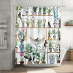 Green Potted Plant Shower Curtain Cactus Leaf Floral Black Cat Shower Curtains for Bathroom Waterproof Polyester Fabric Bathroom Curtain 72 x 72 Inch with 12 Plastic Hooks