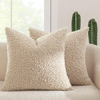 MIULEE Pack of 2 Throw Pillow Covers 22x22 Inch Neutral Oatmeal Faux Fur Decorative Sherpa Pillow Covers Fuzzy Accent Soft Sheepskin Fleece Cushion Cases for Boho Home Decor Couch Living Room Bed