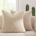 MIULEE Pack of 2 Faux Fur Throw Pillow Covers 18x18 Inch Neutral Oatmeal Boucle Decorative Sherpa Pillow Covers Fuzzy Accent Soft Sheepskin Fleece for Boho Home Decor Sofa Living Room Couch Bed