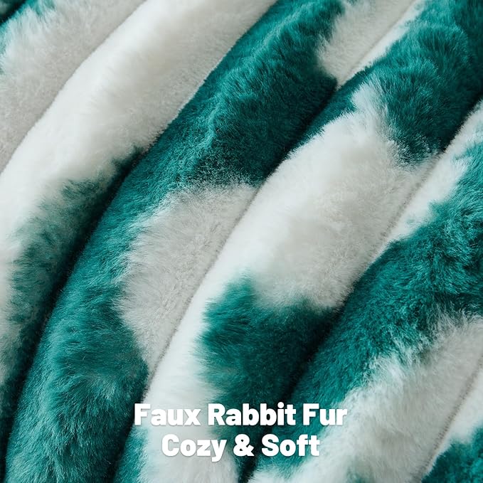 FUTEI Green Decorative Throw Pillow Covers 12x20 Inch Set of 2, Soft Tie-Dye Faux Rabbit Fur Striped Texture Pillow Case, Modern Home Decor for Couch Bed Living Room