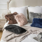 Phantoscope Pack of 2 Faux Fur Solid Throw Decorative Pillow Cover Cushion Covers Luxury Soft Decorative Pillowcase Fuzzy Pillow Covers for Bed/Couch,Coffee 18 x 18 Inches