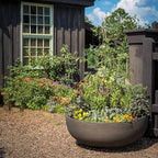 Crescent Garden Extra Large Outdoor Planter Bowl with Drain Hole for Water Gardens, Fountains, Decorative Landscaping - 40" W x 15" H (Weathered Concrete)