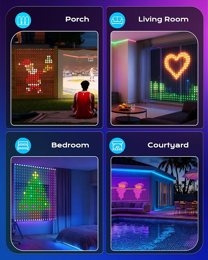 Brightown 540 RGBIC LED Smart Curtain Fairy Lights, 4.9x6.6ft Dynamic Color Changing Christmas String Lights with Remote, IP65 Waterproof Smart Wall Window Lights for Bedroom Living Room Garage