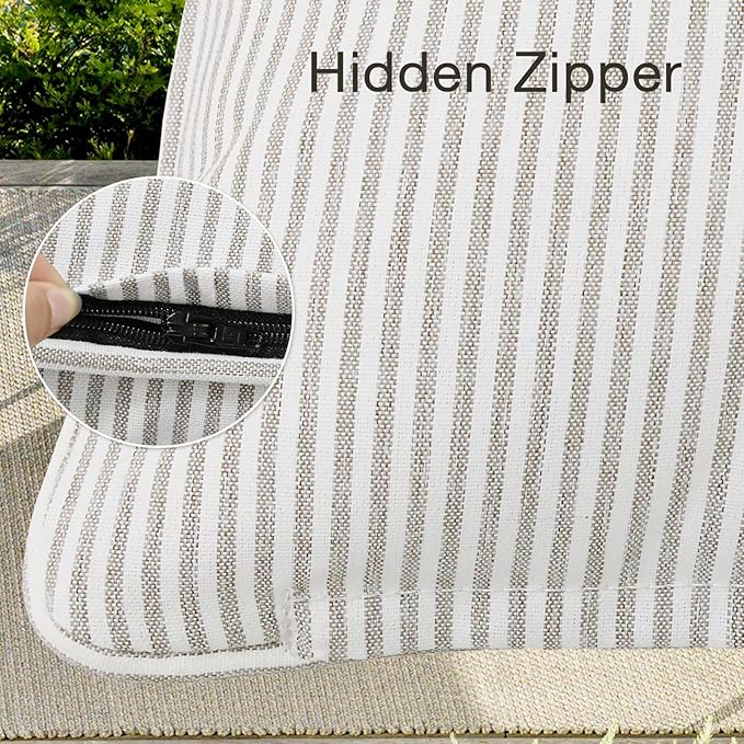 Decorative Outdoor Water Repellent Throw Pillows with Inserts, Set of 4, 20" x12" Pillows for Patio, Backyard, Bed, Couch, and Patio Furniture, Tan Stripe